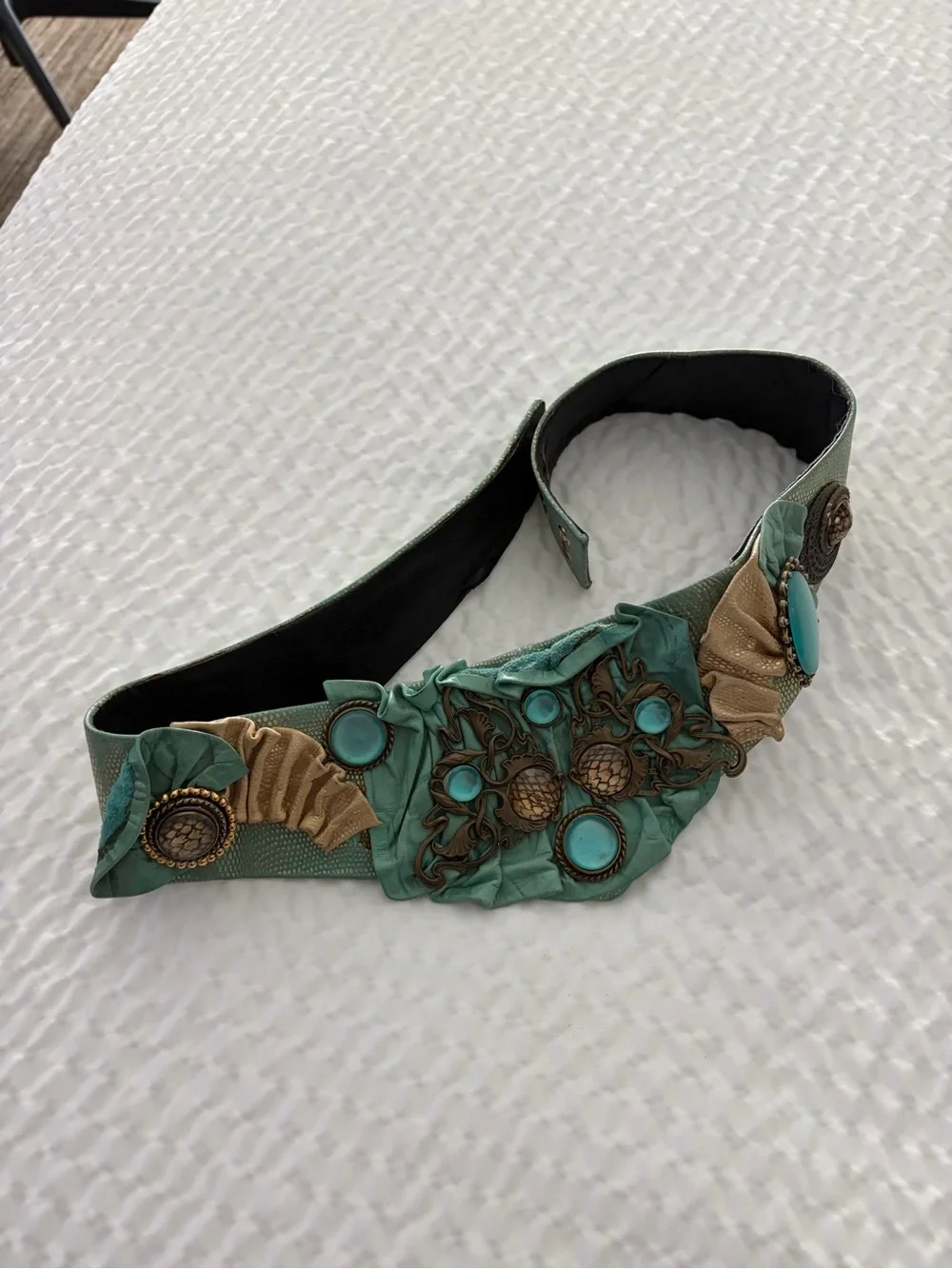 Vintage Nina Arjani Leatherock Belt Boho Artisan Belt Genuine Leather 80’s